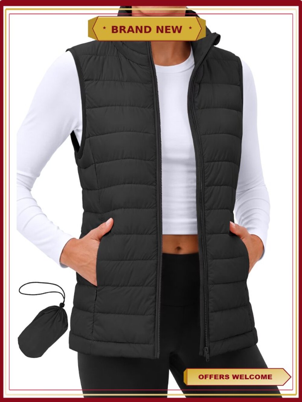 Duck Down Puffer Vest Packable Quilted Sleeveless Zip Up Coat Water-Resistant